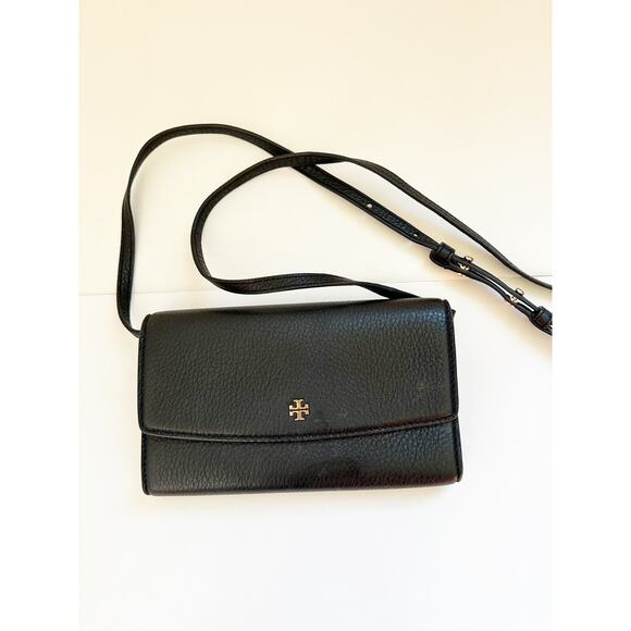 Tory Burch Robinson Pebbled Mini Flap Wallet Cross Body Black Size OS - Picture 2 of 7